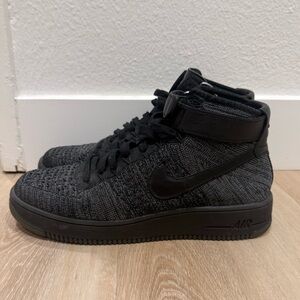 NIKE AIR FORCE 1 HIGH FLYKNIT SNEAKERS, SIZE US 9.5, BLACK/GREY